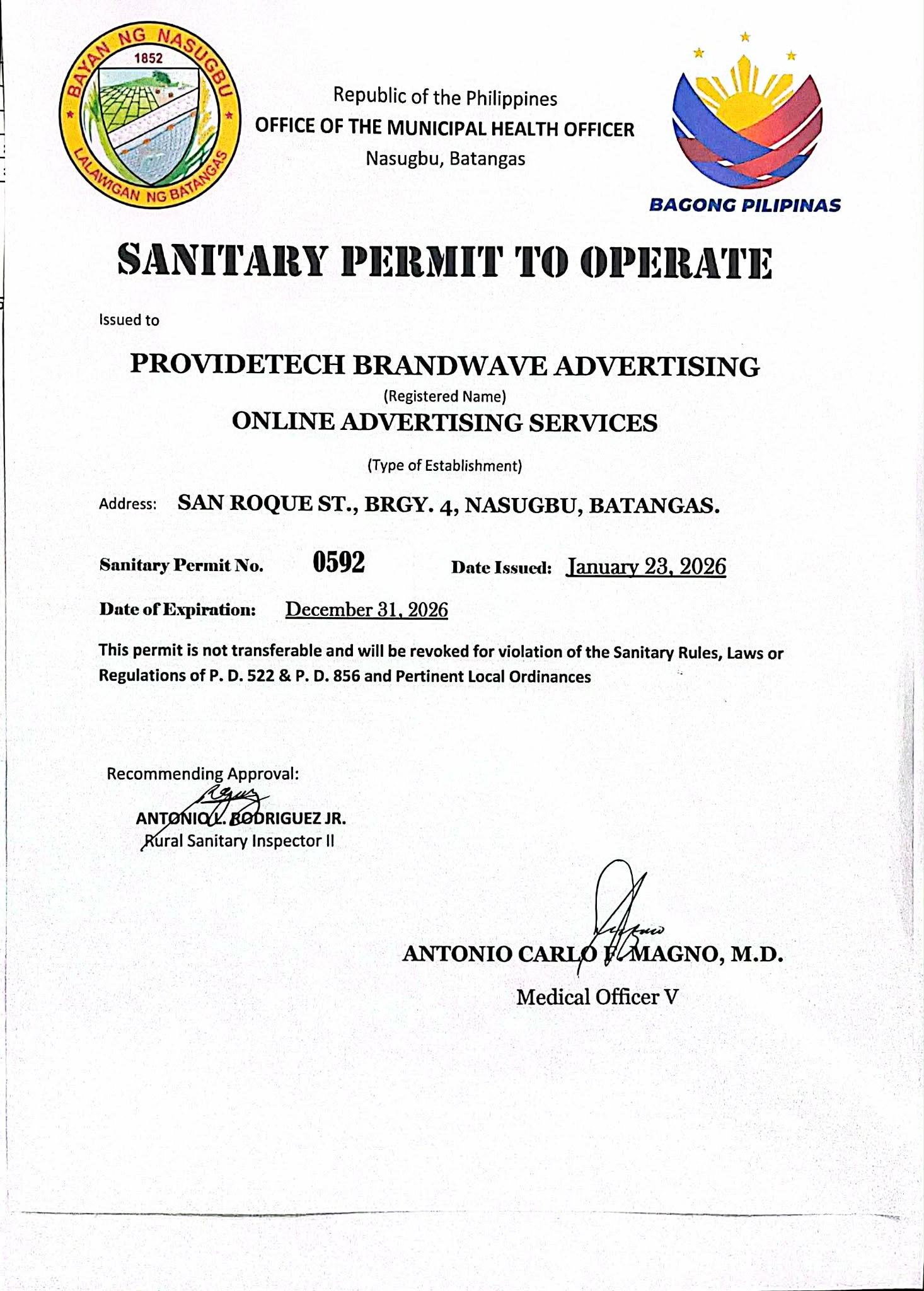 Sanitary Permit